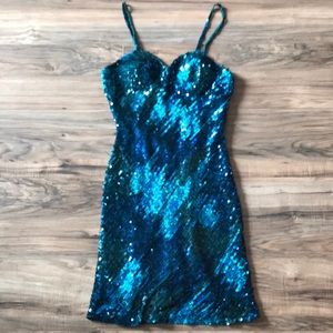 Green sequin mini dress